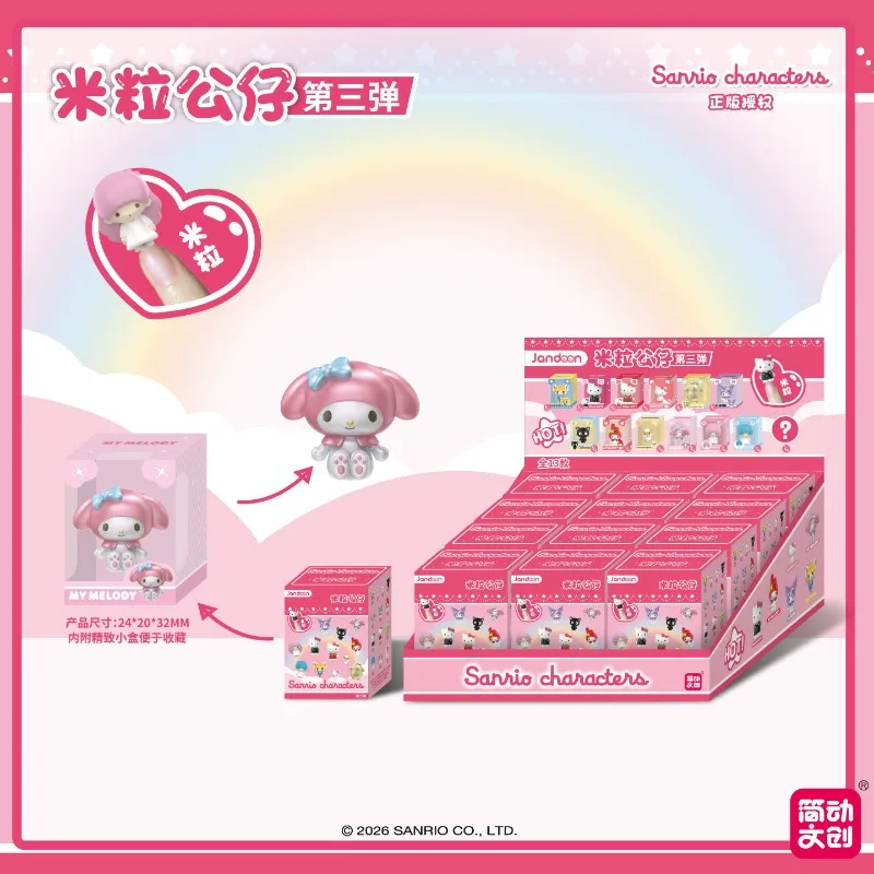 Jandoon Muñeca de Arroz con Personajes de Sanrio, Caja Sorpresa, Hello Kitty, Kuromi, My Melody, Mini Figura, Modelo Coleccionable, Regalo