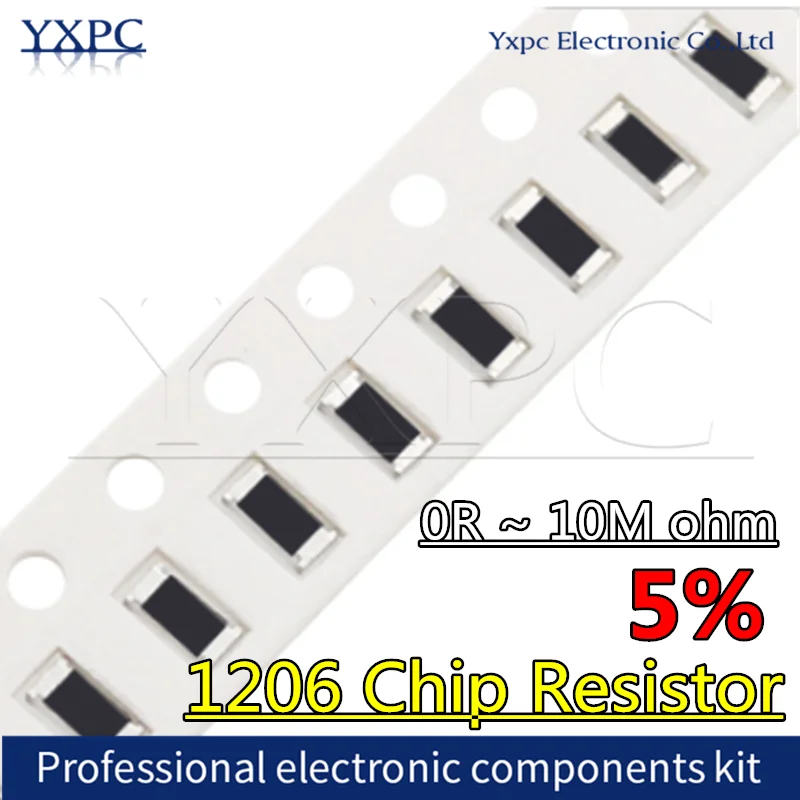 100Pcs 5% 1206 SMD ตัวต้านทานชิป0R ~ 10M 1/4W 0 1 10 100 150 220 330 Ohm 1R 10R 100R 220R 330R 470R 1M 1K 3.3K 4.7K 10K 100K