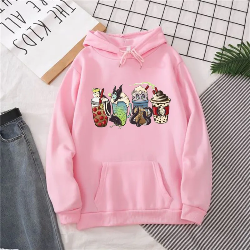 Funny Villains Coffee Hoodies Womens Anime Hip Hop Loose Sweatshirts Fleece Warm Soft Hooded Street Casual Harajuku Hoodie