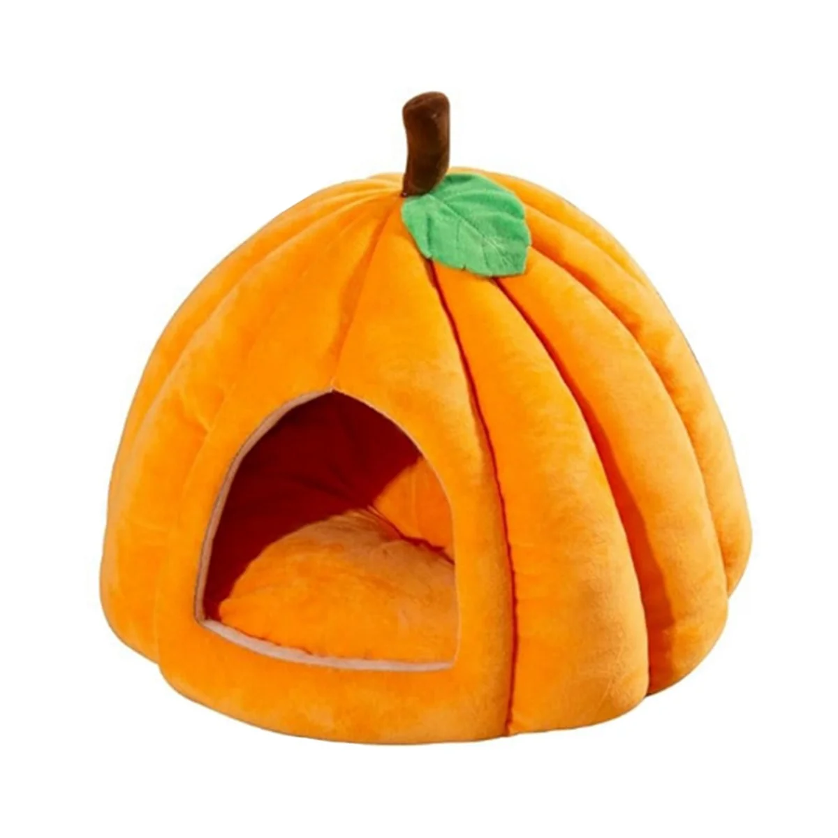 Pumpkin Cat Bed, Cat Beds for Indoor Cats Pumpkin Shape Cat Cave Bed,Cat Tent with Removable Cushion Orange Red M