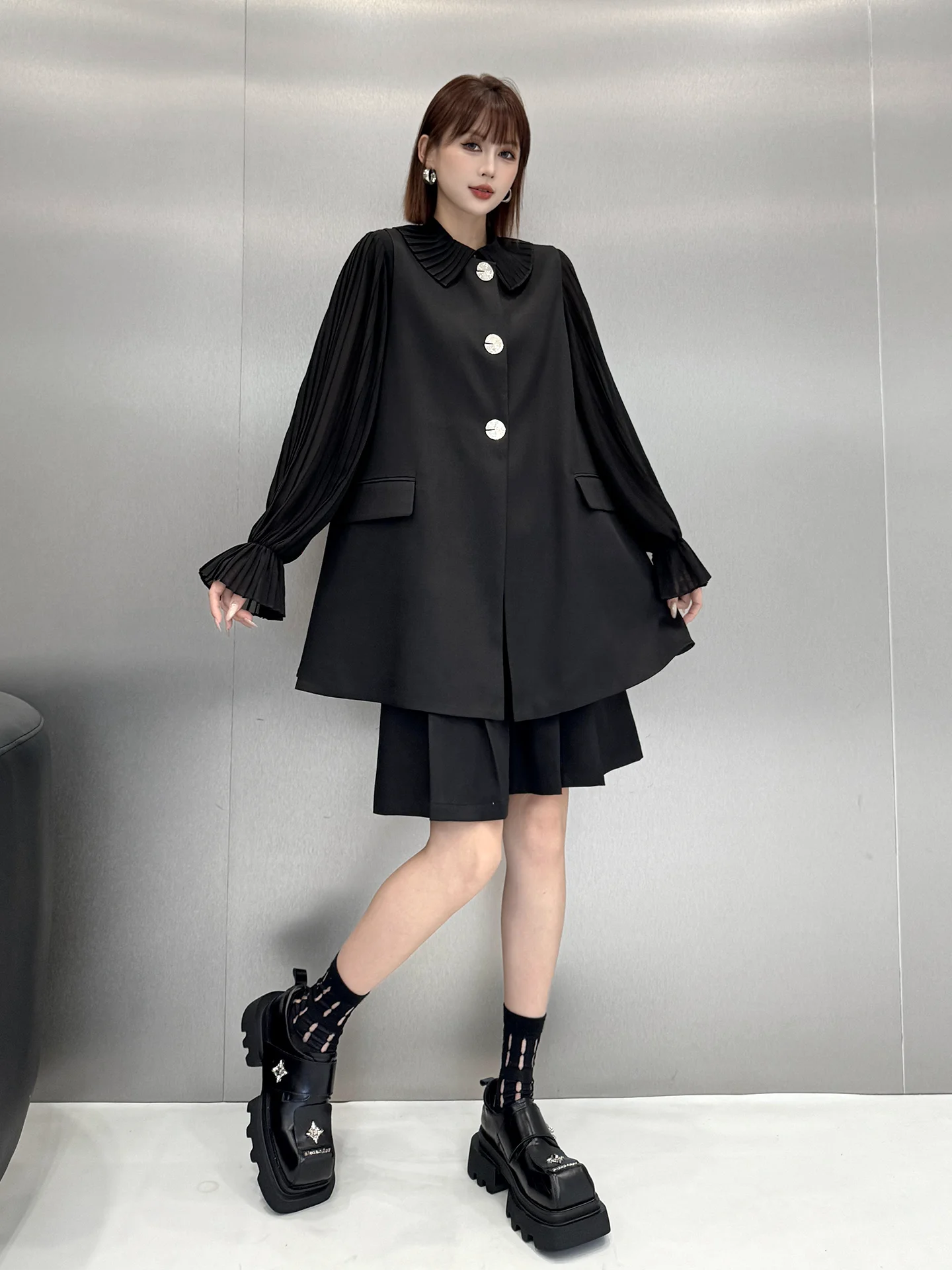 Fashionable Commuter Hong Kong Style Set Slim A-Line Vest Skirt Elastic Waist Pleated Mid-Pants Unique Design Sensation