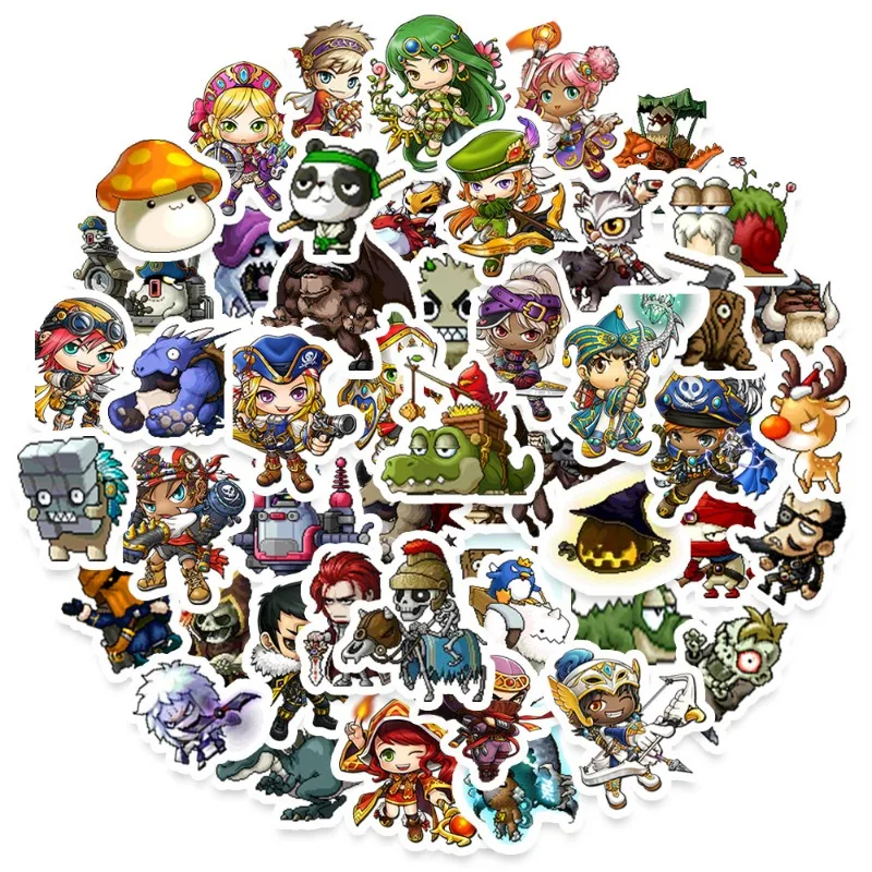 Autocollants décoratifs de dessin animé MapleStory, 50 pièces, stickers décoratifs pour valise, tasse à eau, téléphone portable, voiture, scooter, ordinateur portable, réfrigérateur