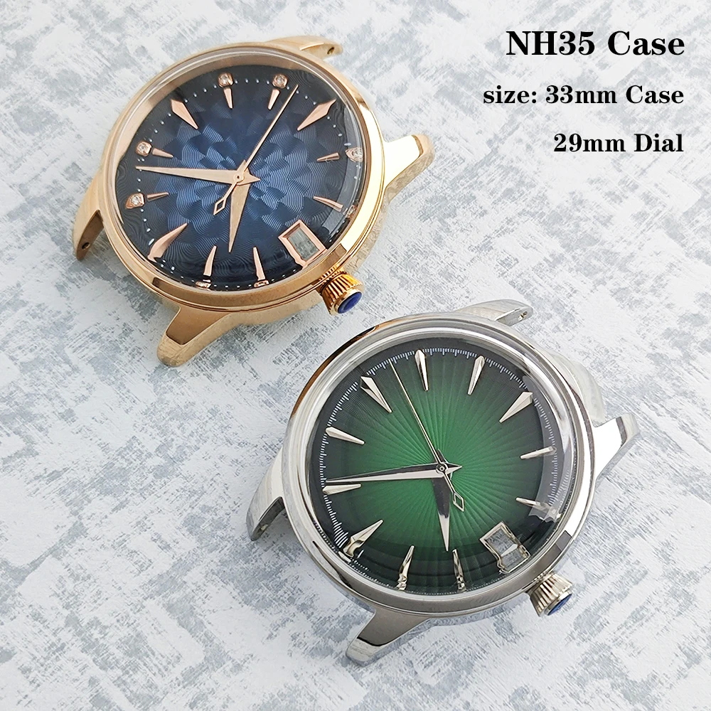 33mm NH35 Women's Cocktail Watch Case Arch Glass Case and 29mm Custom Logo Dail for NH35 Movement Conversion Watch Accessories