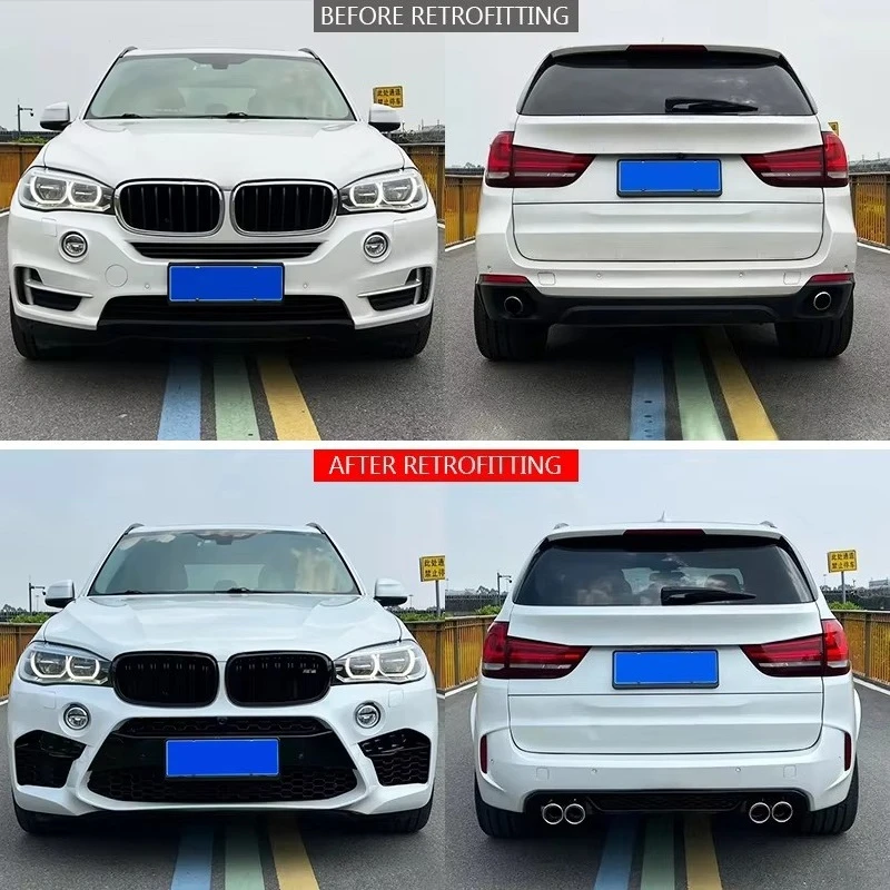 New F15 2013-2018 Upgraded Bolt-On Body Kit with Front/Rear Bumpers Engine Hood Tail Throat Fog Light Cut-Outs for X5