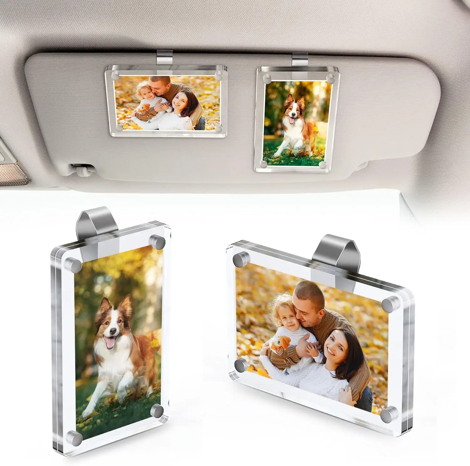 Car Sun Visor Vertical Photo Frame Clip, DIY Picture Holder for Couple Family Pet Souvenir, Auto Interior Decoration Accessory