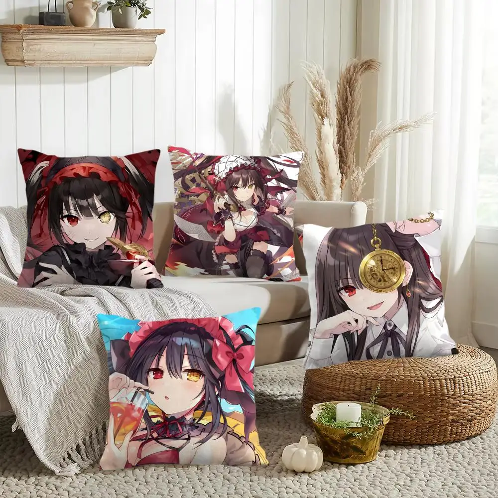 Anime K-Kurumi Tokisaki Cushion Cover Silky Short Plush Invisible Zipper Dustproof Sofa Pillow Case for Home Decor