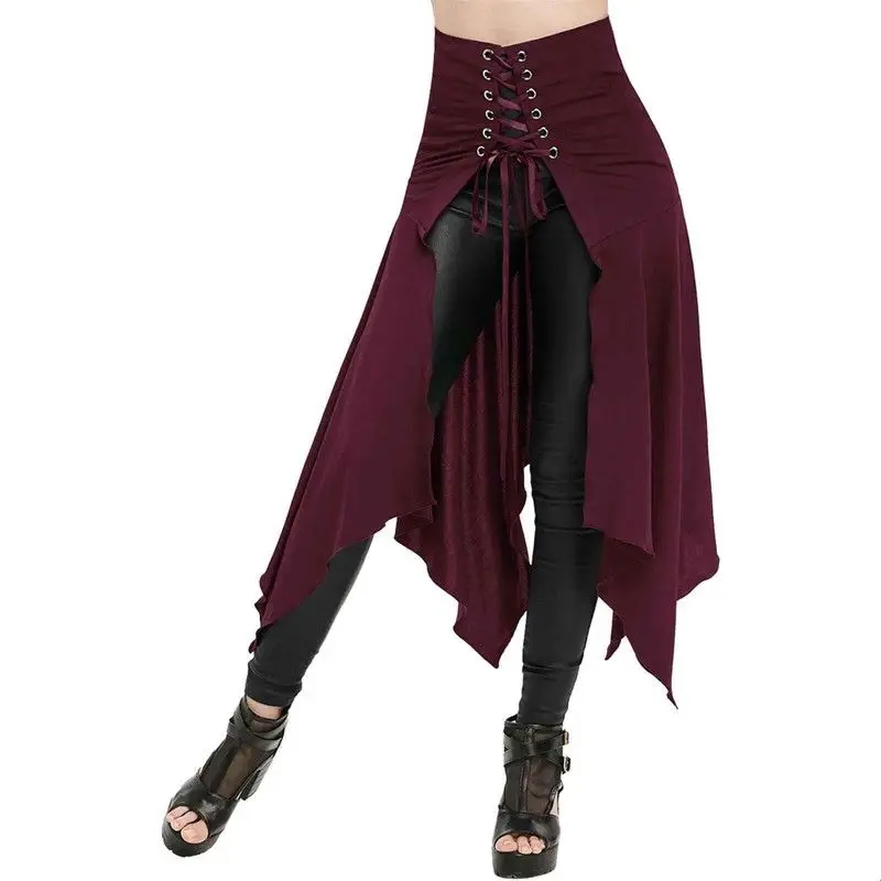 Fashion 2024 Medieval Women's Skirt Vintage Irregular Halloween Costume H-Shape Bat Style mid Waist PVC Fabric Embroidery