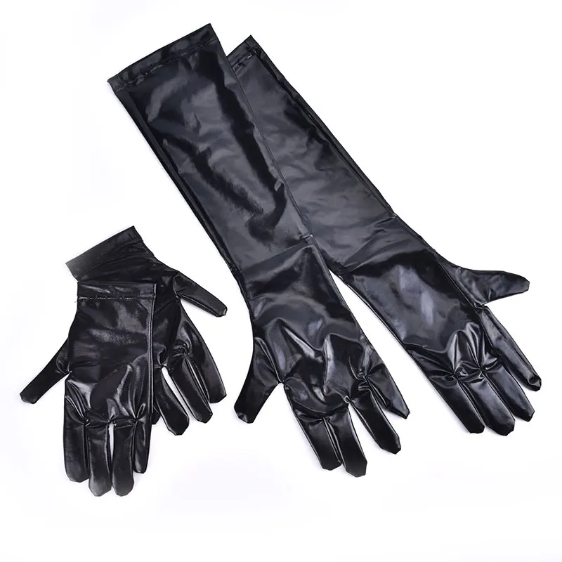 Image of Dehnbare PU-Leder Lange Fingerlose Handschuhe im Punk-Stil für Jazz, Disco, Bühnentanz und Performance