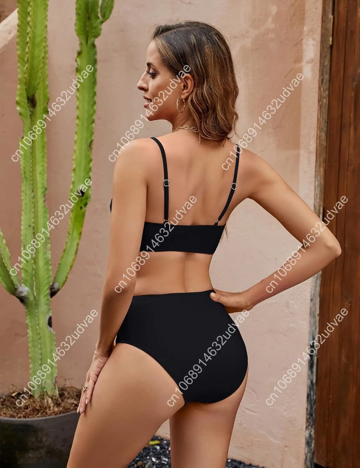 Women's High Waisted Bikini Sets Two Piece Swimsuit Tummy Control Bathing Suit V Neck Swimwear 2025 Swim Suit