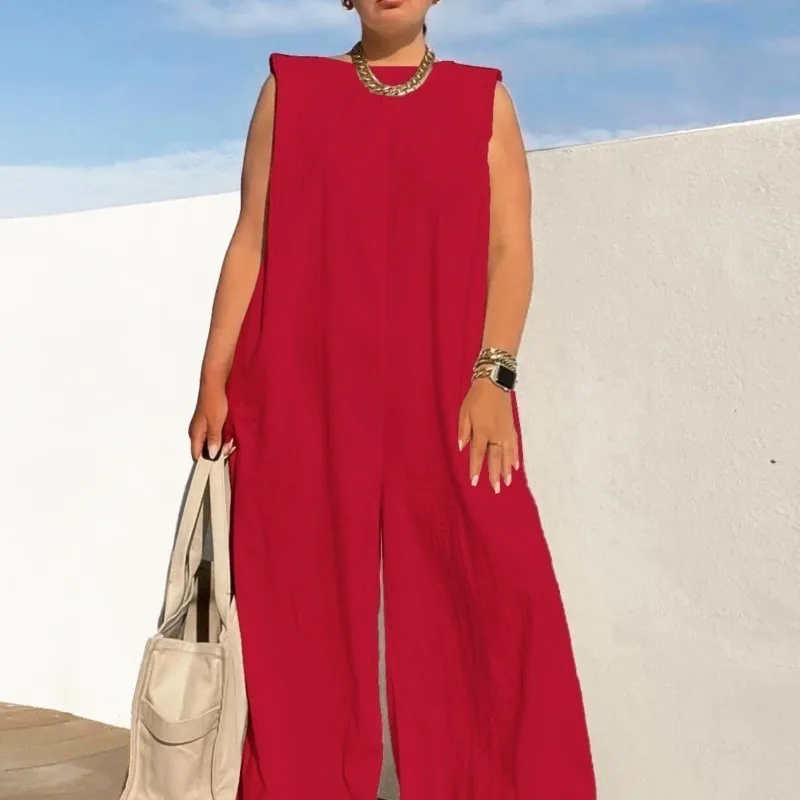 

2025 Summer Fashion Jumpsuits Female O-neck Sleeveless Solid Color Wide Leg Women Jumpsuit Loose Casual Ladies Jumpsuits Summer
