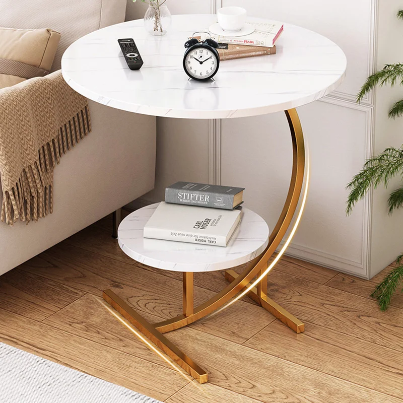 Luxury Round Side Table Lounge Metal Bedroom Modern Makeup Bed Sofa Coffee Table With Storage Minimalist Room Decor Furniture