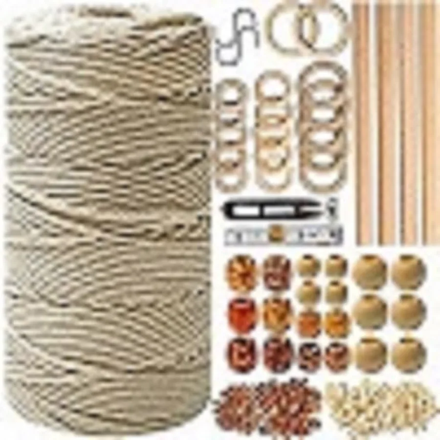 

Macrame Kit for Beginners 227pcs Macrame Wall Hanging Kit and Plant Hanger Kit 225Y 3mm Cotton Cord Wooden Beads Dowels Rings D