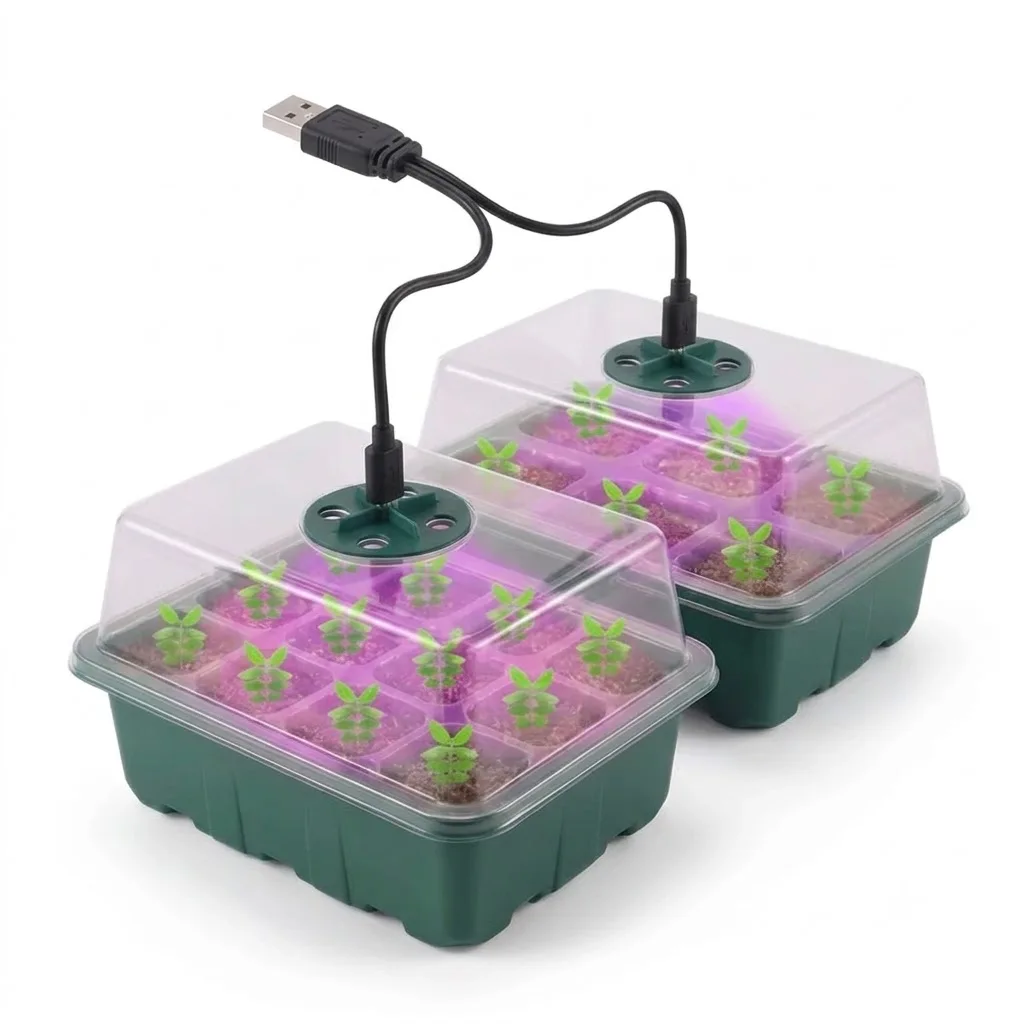 Adjustable Ventilation Humidity 6 12 13 Cell Seed Starter Tray Box With LED Grow Light Nursery Pot Seedling Germination Planter