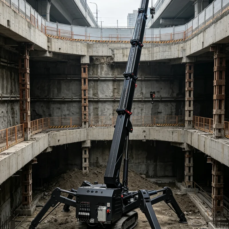 8-ton Mini Spider Crane with Telescopic Boom and 360-degree Rotating Auxiliary Boom Diesel/electric Drive Fully Hydraulic