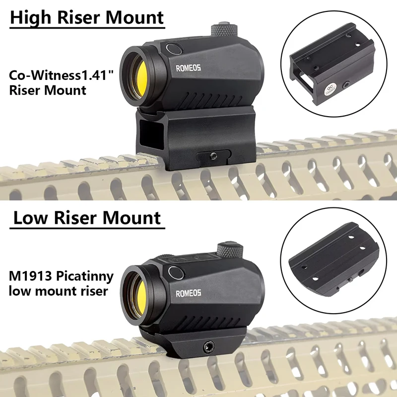 Tactical LCO ROMEO5 1x20 Red Dot Sight Holographic Reflex Compact 2 MOA Riflescope Collimator Hunting Scope UNITY Riser Mount