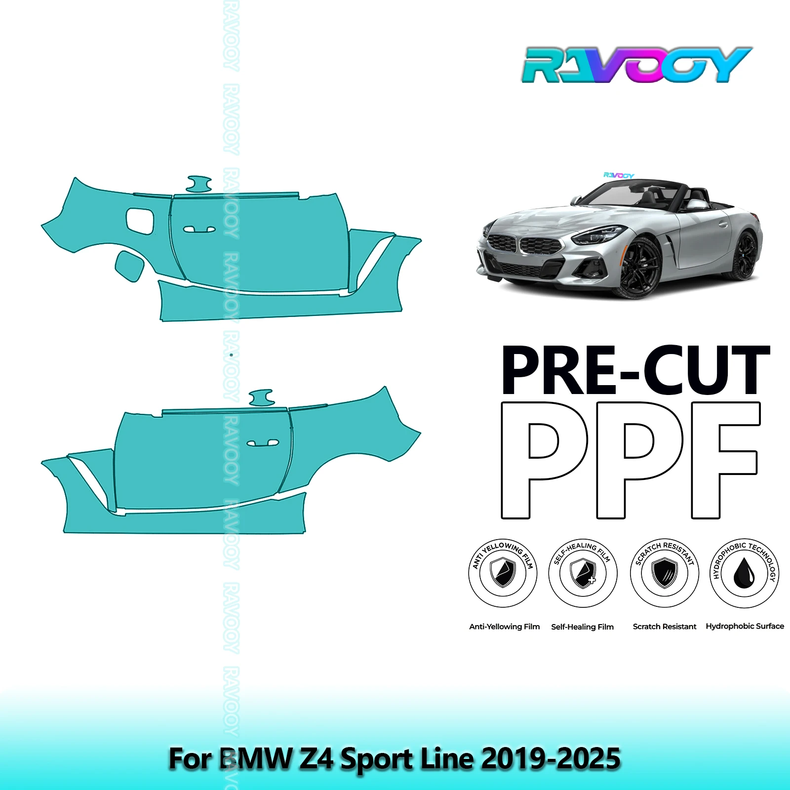 

For BMW Z4 Sport Line 2019-2025 8.5mil Clear Matte Pre-Cut PPF Door & A/B Pillar Kit TPU Paint Protection Film Set