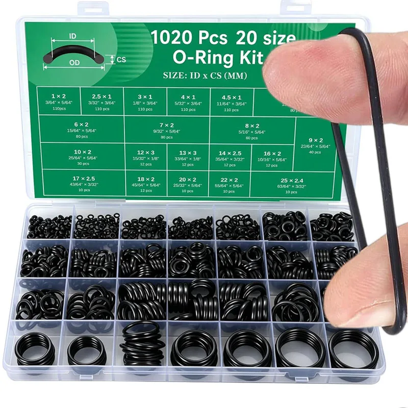 Rubber O Rings Seal Assortment Kits Black Nitrile O Rings Set with Storage Box for Plumbing Automotive Machinery Repair Sealing