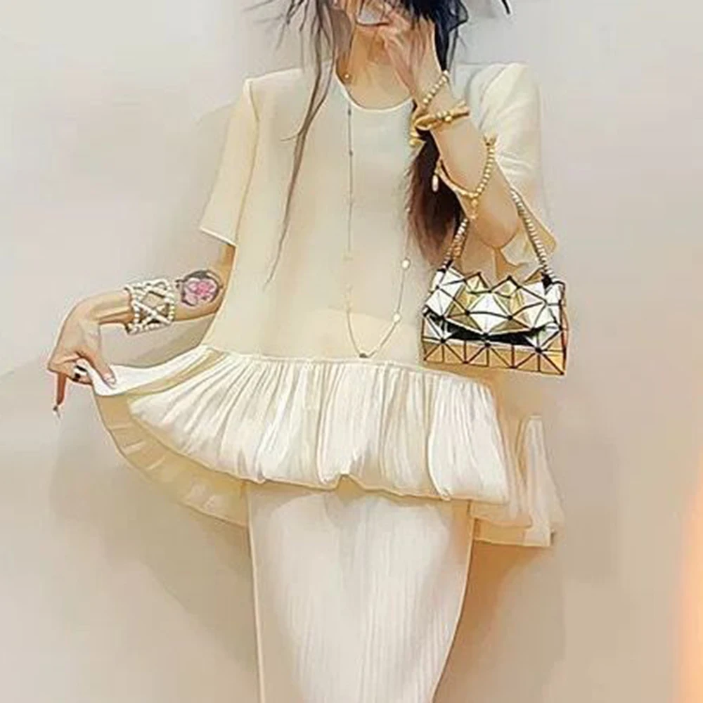 플리츠 패널 새틴 셀러브리티 스타일 탑 빈티지 의류 티셔츠 여성 탑 y2k 액세서리 여성용 셔츠