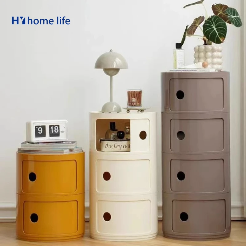 

Nordic creative circular bedside table, children's room plastic storage cabinet, mini bathroom storage cabinet small cabinet