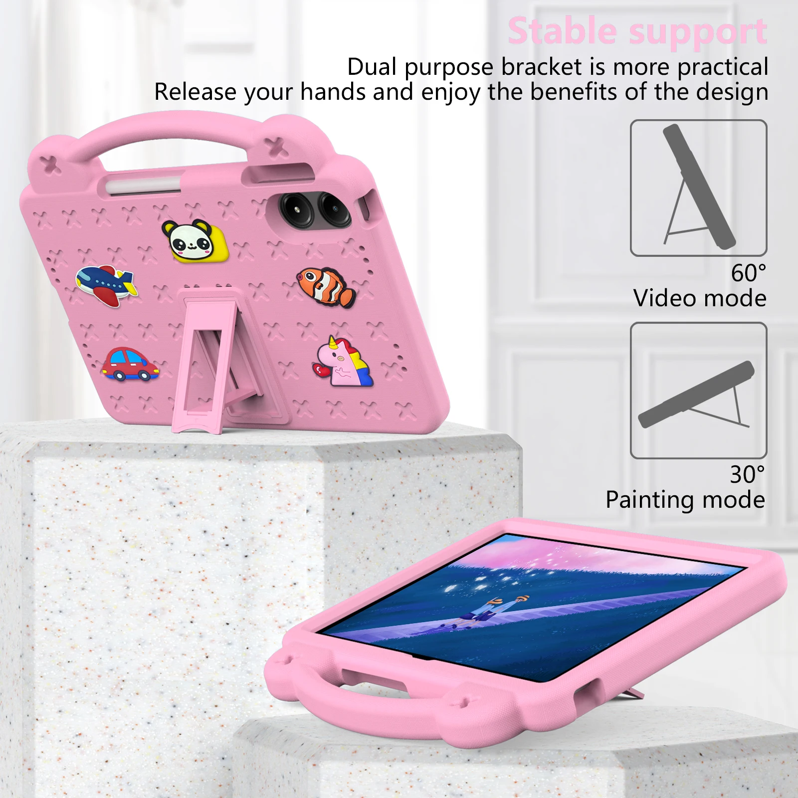 Casing Berdiri EVA Beruang Lucu untuk Model Walmart Onn 12.1 Tablet Pro 2024 100146663   Penutup Anak Kickstand Bawaan Dengan Dudukan Portabel