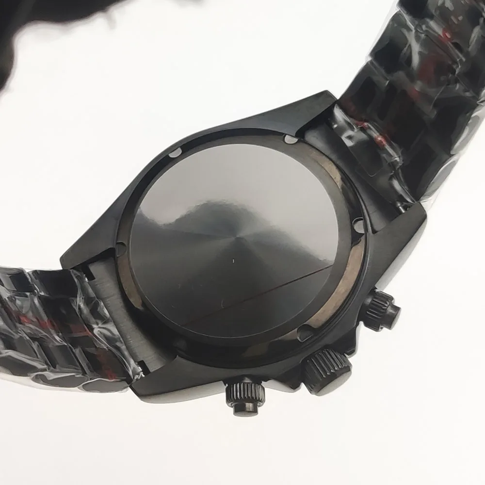 40mm Black graduated Panda Di Three Eyes Timing Sapphire glass VK63 movement quartz watch 100m diving 904L Black steel