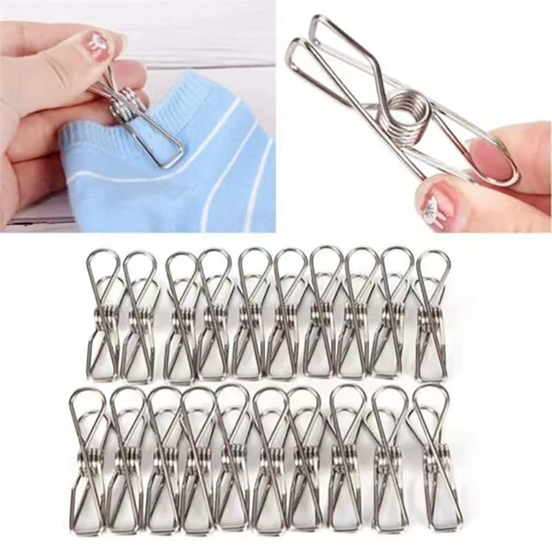 

Stainless Steel 6cm Clips Clothes Pegs Clothespins Metal Home Decoration Storage Kitchen Organizer Tool Cloth Pin Clip Holders