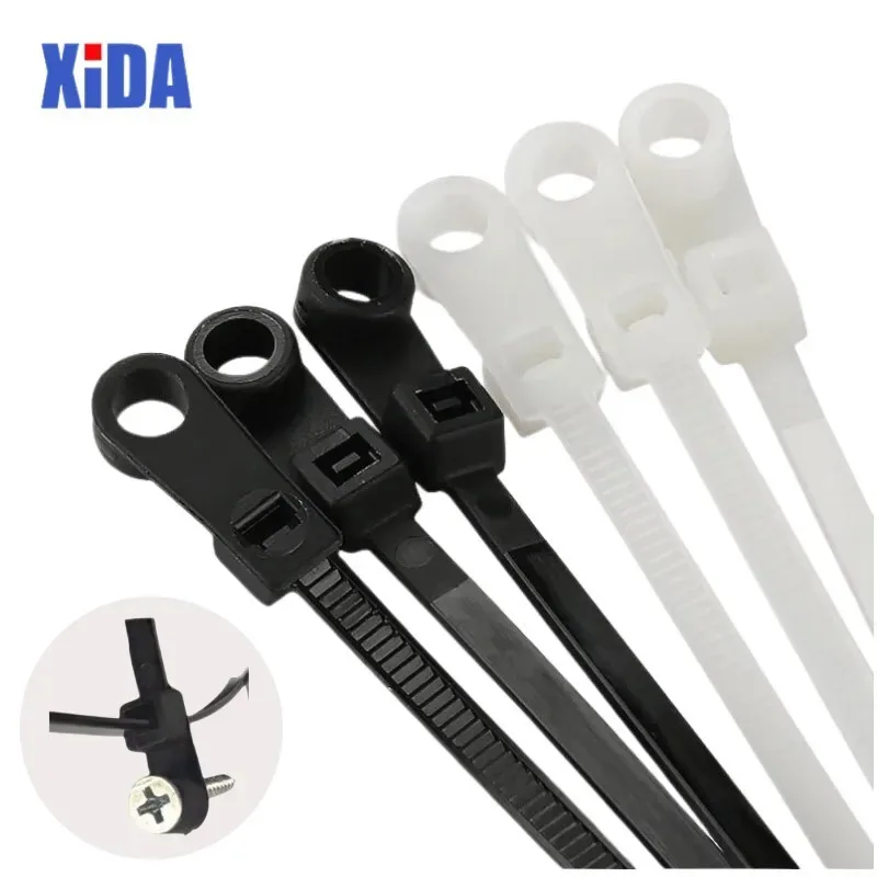 Nylon Cable Tie 4*200 5*200 Fixed Cable Tie Nylon Cable Zip Ties With Screw Hole Mount Self Locking Loop Wrap Bundle Tie Straps