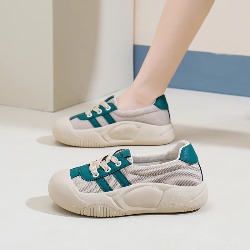 รองเท้าผ้าใบสตรีวินเทจแบบหนาสำหรับใส่วิ่งเยอรมันรองเท้าตาข่ายรองเท้ากีฬาสำหรับวัยรุ่นนักเรียนใส่สบายๆ