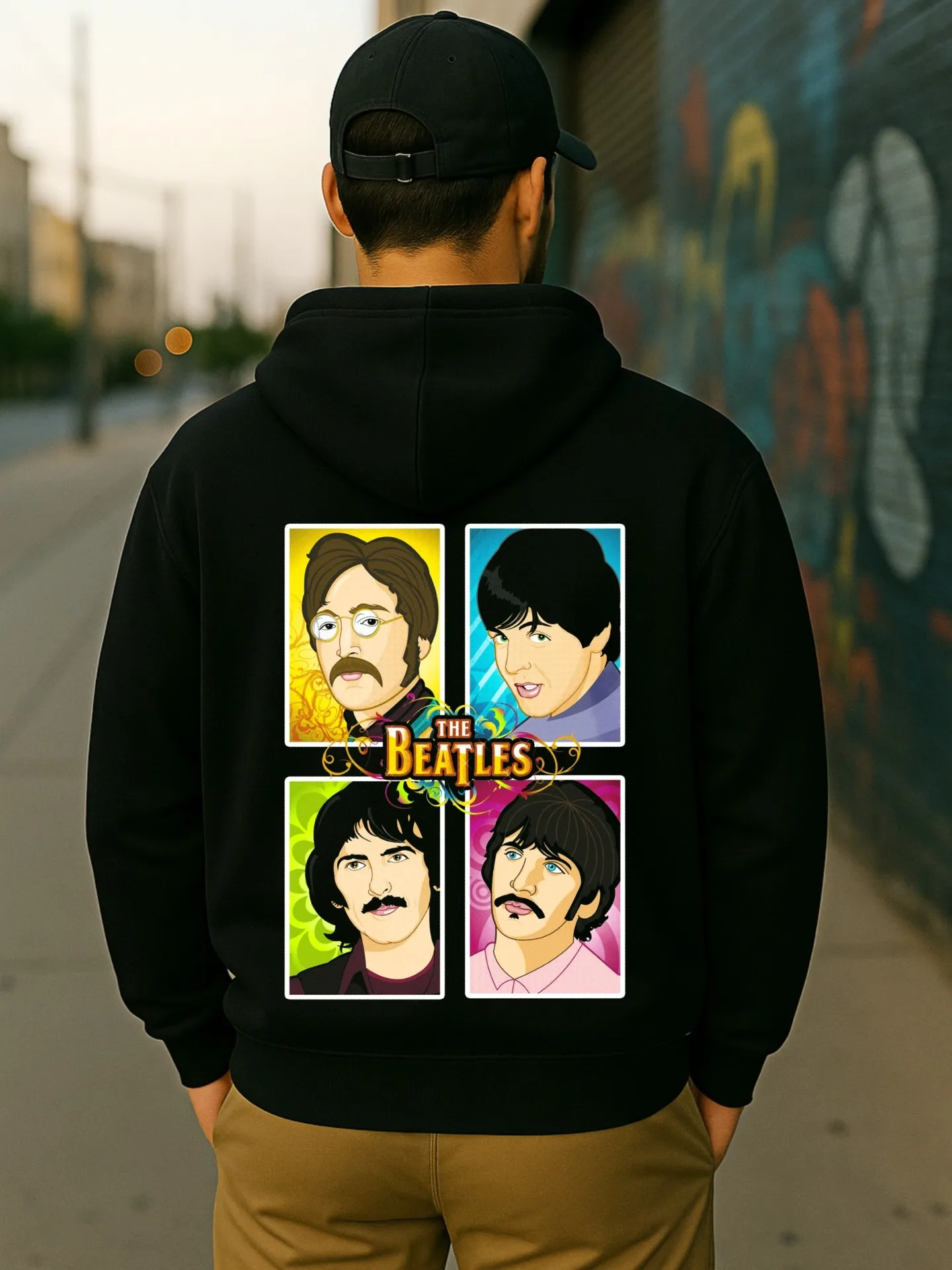 هوديي جرافيك للرجال، طباعة البيتلز، نمط كاجوال، مبطن بالصوف، للرجال، للارتداء اليومي