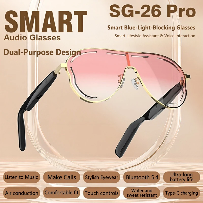 2026 NEW Smart Bluetooth Wearable Wireless Audio Glasses Air Conduction Sunglasses Game UV Resistant Sunglasses