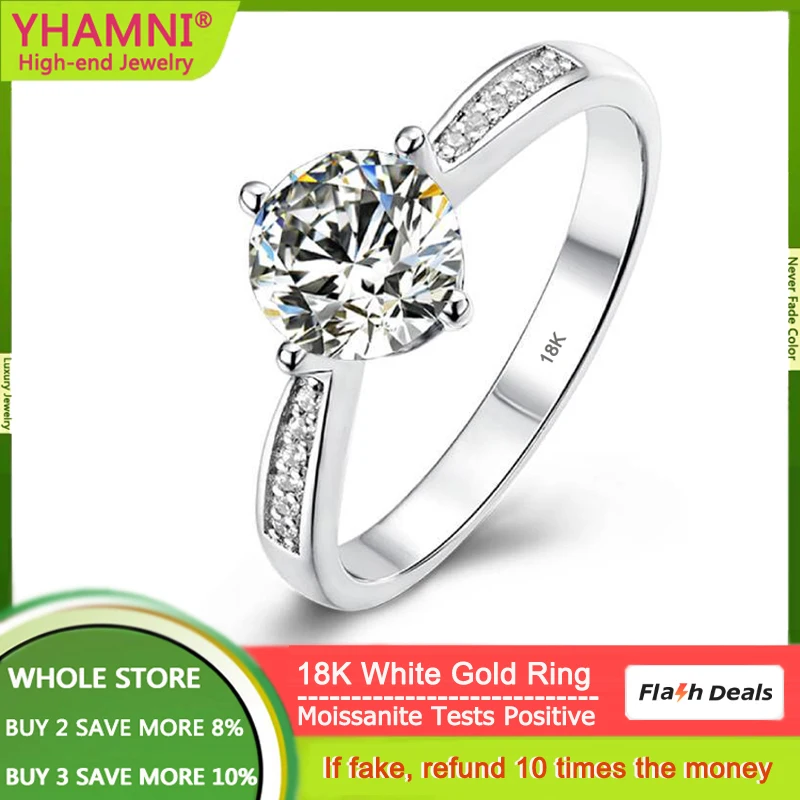 Classic Luxury 18K White Gold Ring Real Certified 1 Carat Moissanite Diamond Rings for Women Wedding Accessories Gift Jewelry