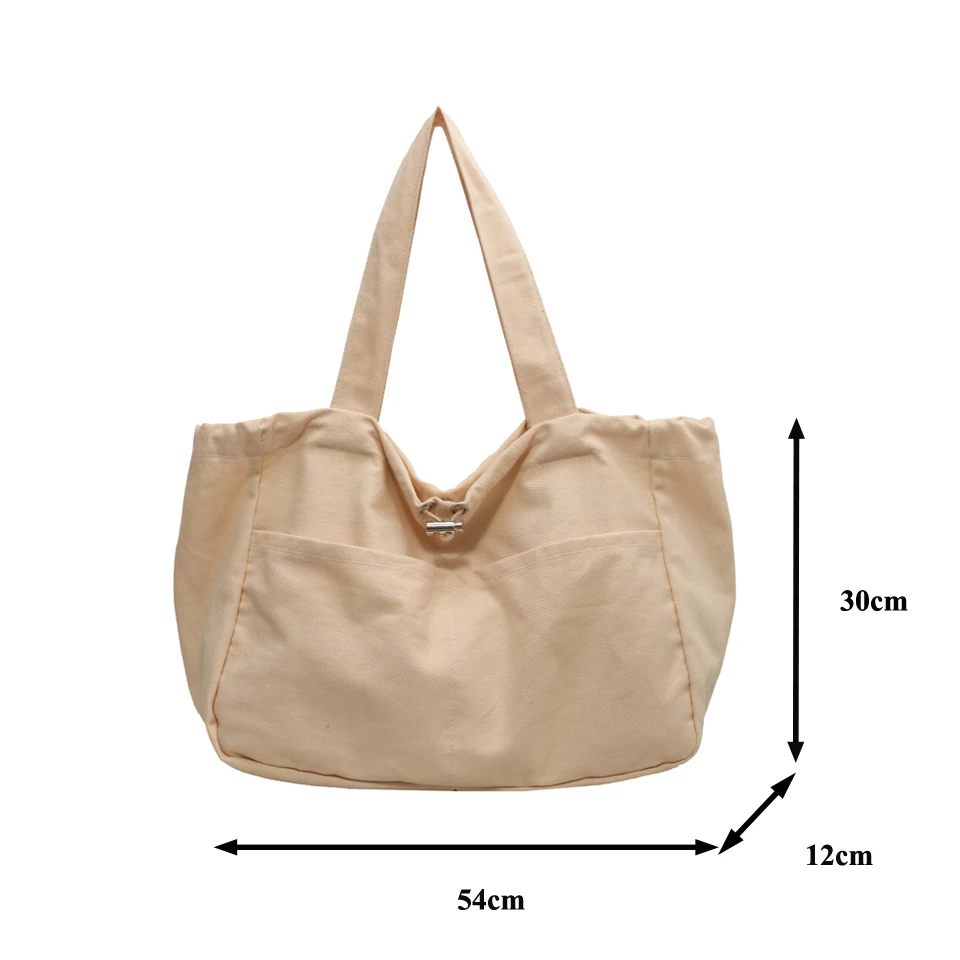 Drawstring Bucket Women's Bag Solid Canvas Shoulder Bag Casual Big Handbag Quality Tote Bag Vintage Sling Bag Y2K Eco Bag Korean
