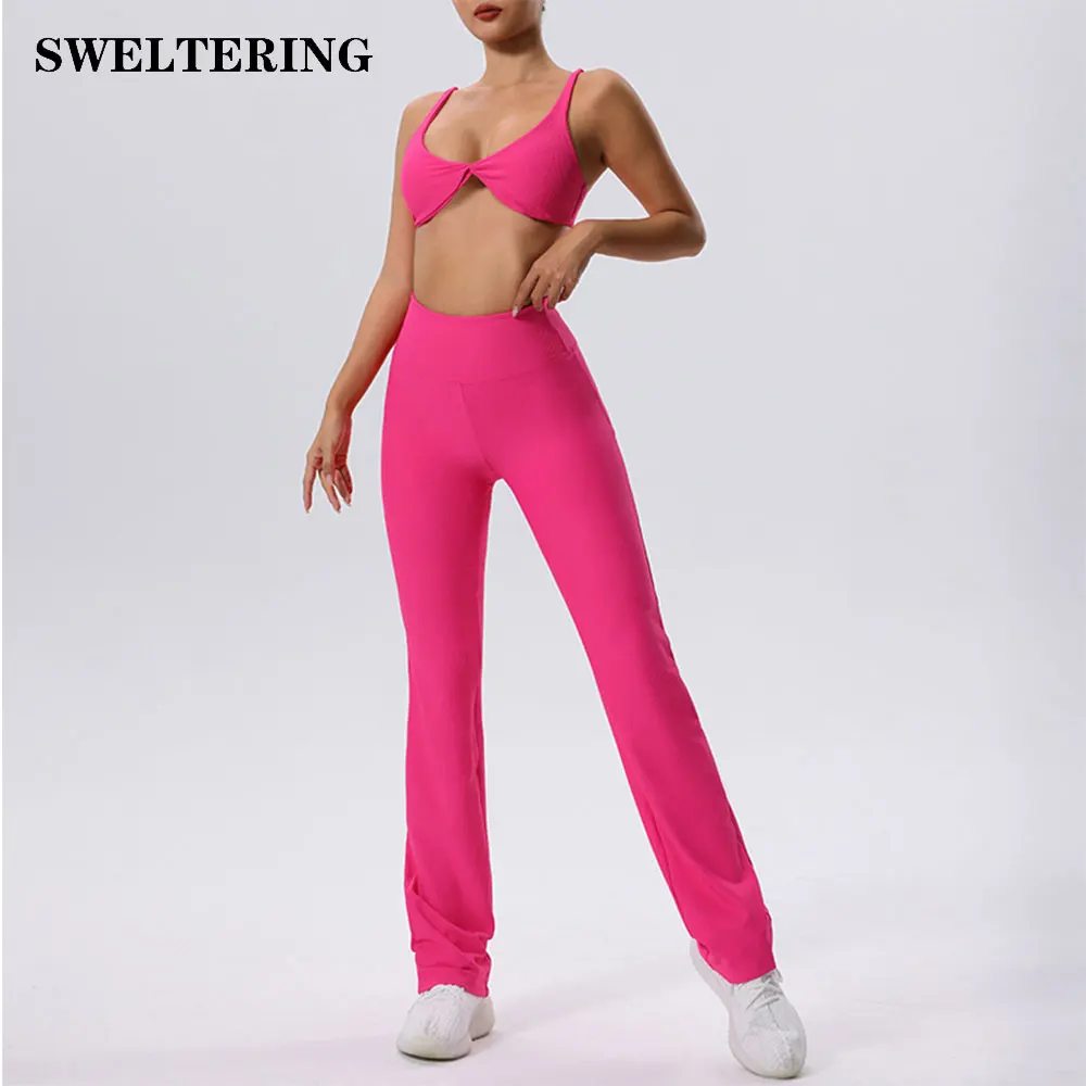 

Athletic Wear Women Yoga Clothing Sets High Waist Leggings Sports Bra 2PCS Ribbed Gym Clothes Tracksuit Fitness Workout Outfits