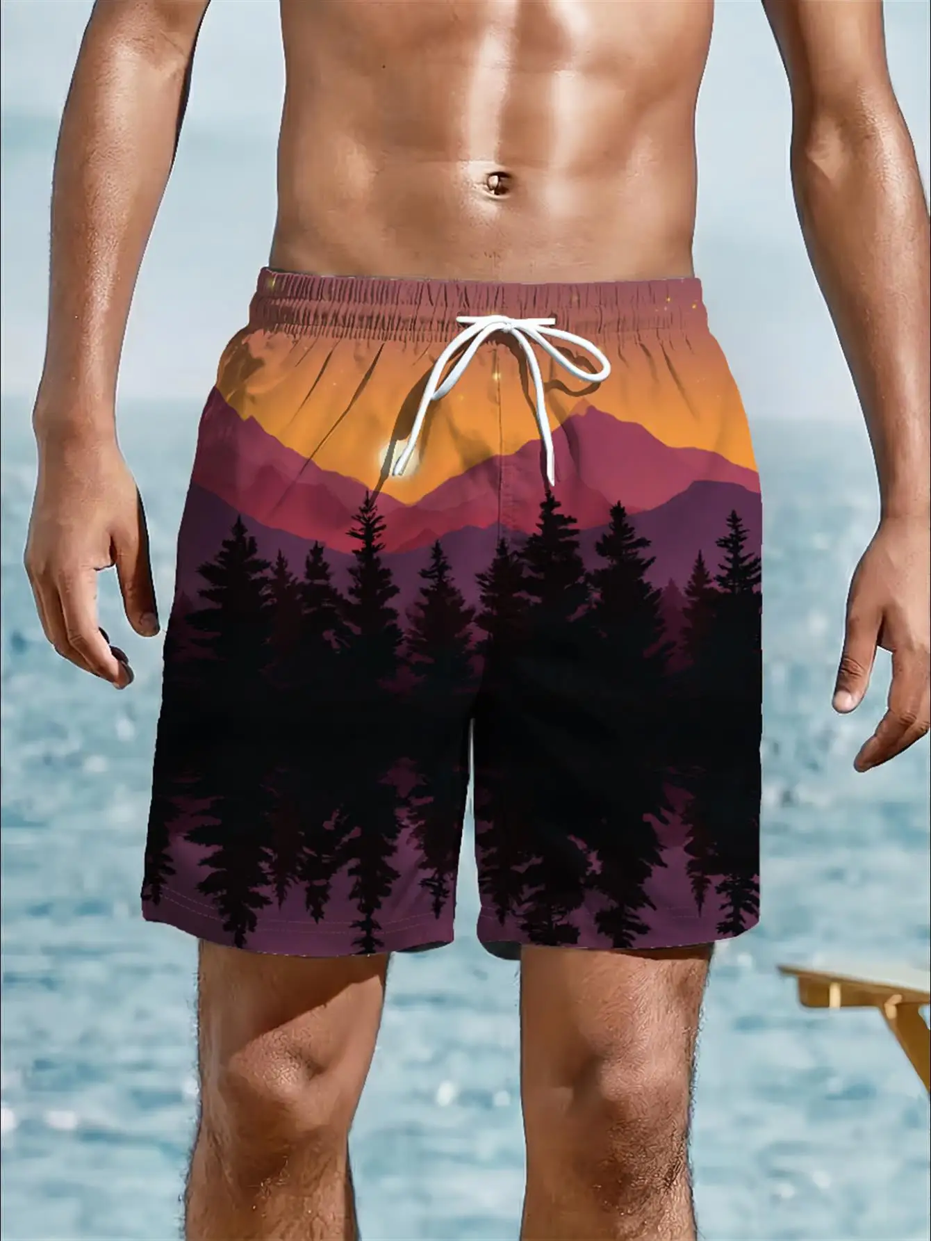 Mens Magical White Stag Galaxy Print Quick Dry Drawstring Summer Beach Swim Trunks