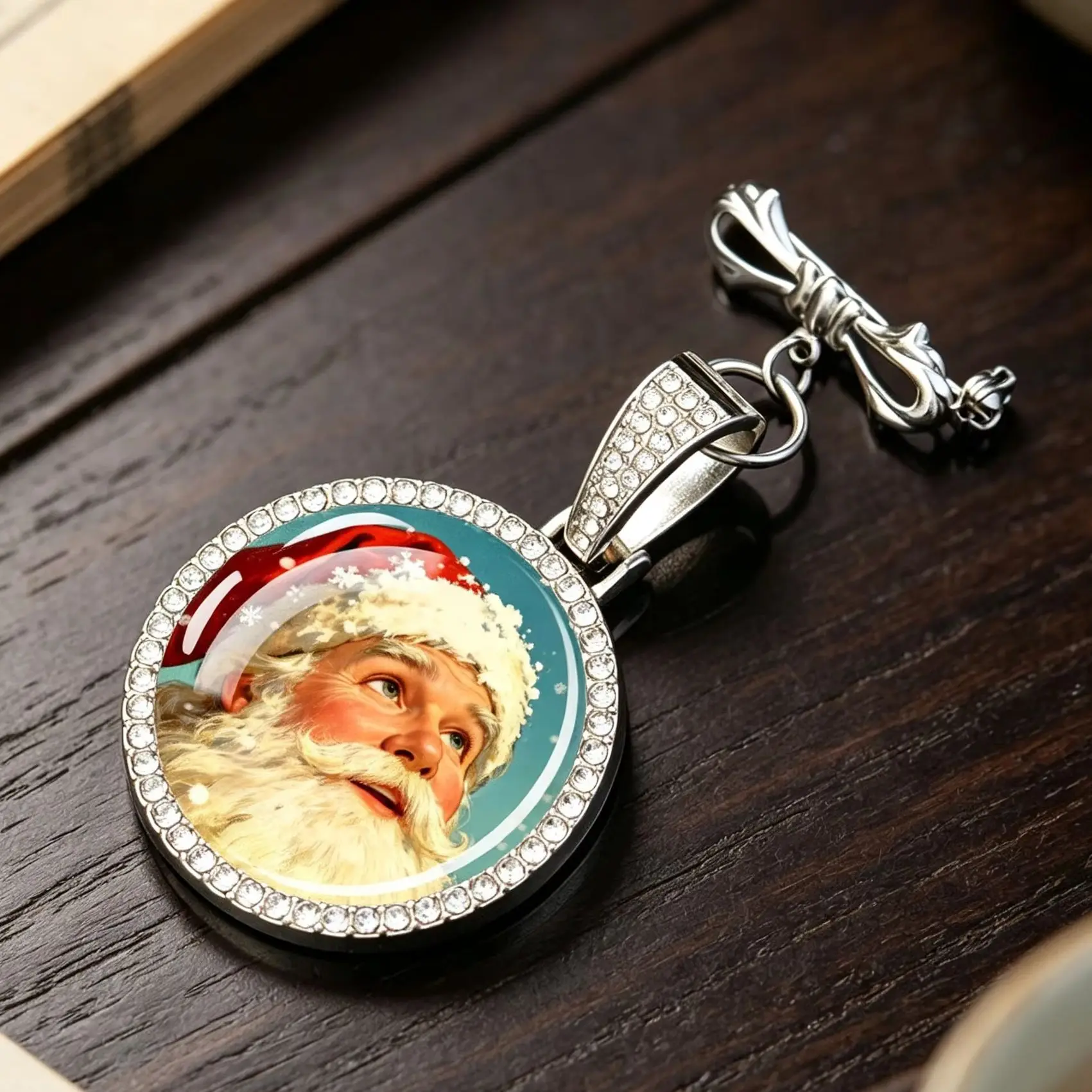 1PCS Rhinestone Trim Santa Claus Pendant Brooch Bow Clip All Match Lapel Scarf Hat Pin Christmas Sweater Daily Outfit Festive Wo
