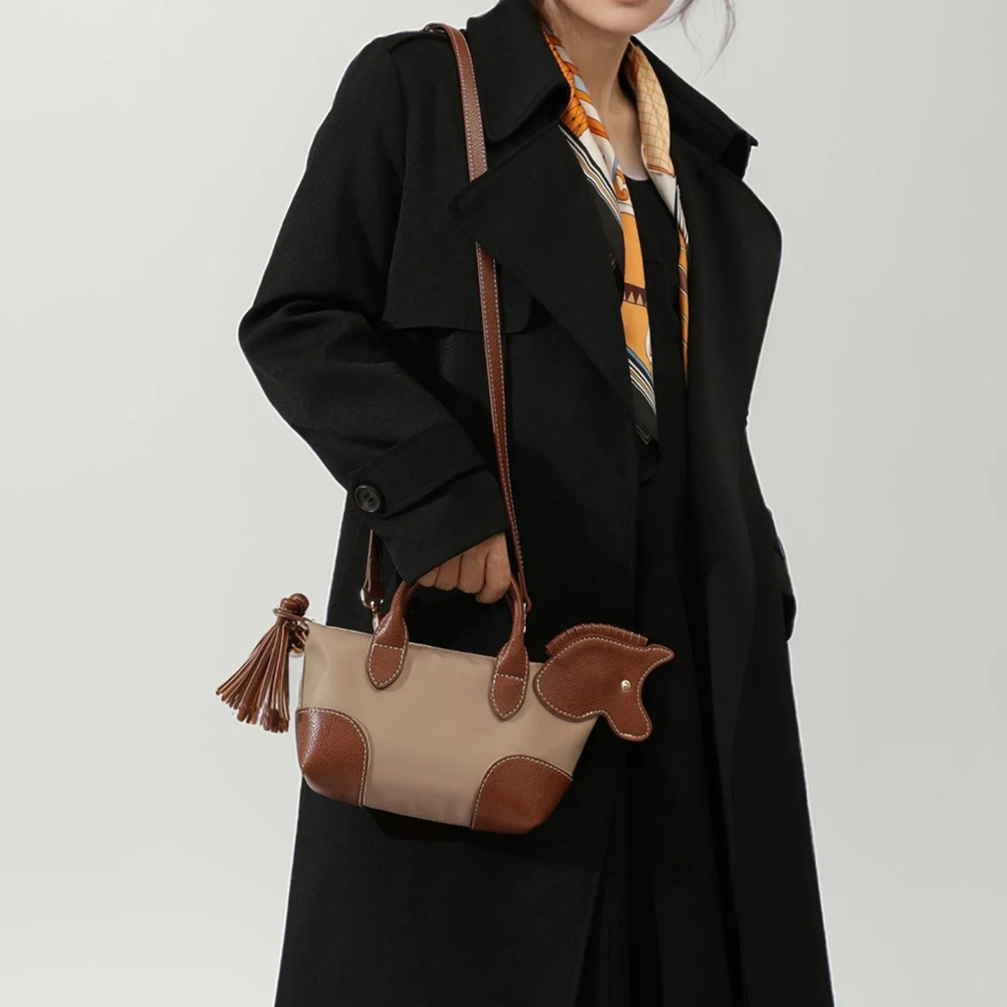 Cute Horse Decor Mini Dumpling Bag Nylon Color Block Handbag Women Fashion Shoulder Crossbody Girls Small Tote Purse Female Bag view 2