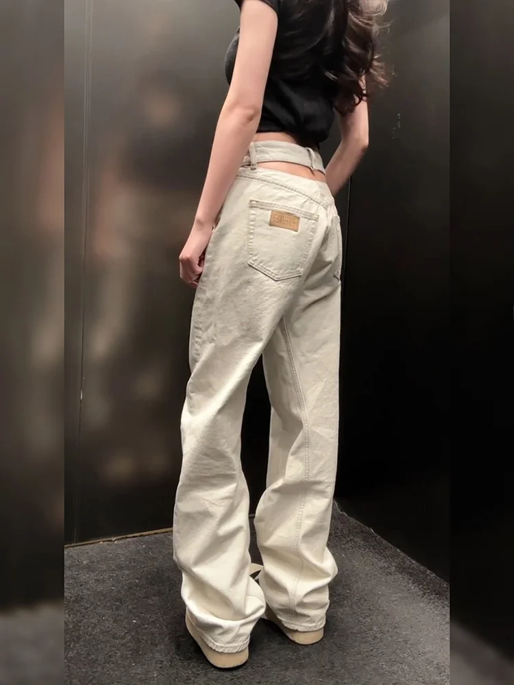 

Retro American Design Women's Jeans High Waist Hollow out Waist Head Long Pants Floor-Length Fashionable Summer New Style