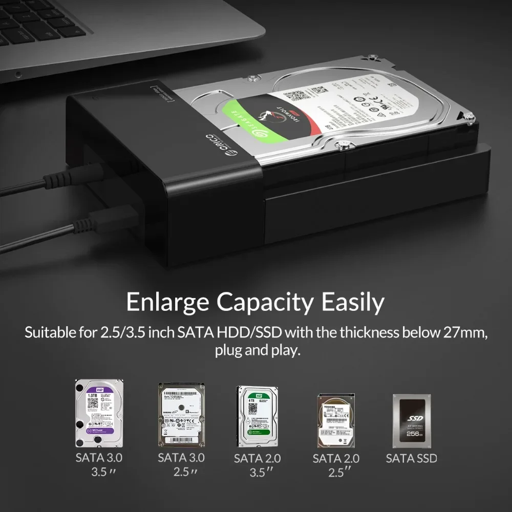 ORICO 2.5/3.5เคสฮาร์ดดิสก์ SATA เป็น USB 3.1 Gen2ชนิด C อะแดปเตอร์ SSD ความเร็วสูงกล่อง HDD ฮาร์ดดิสก์ไดรฟ์ภายนอกสำหรับแล็ปท็อป