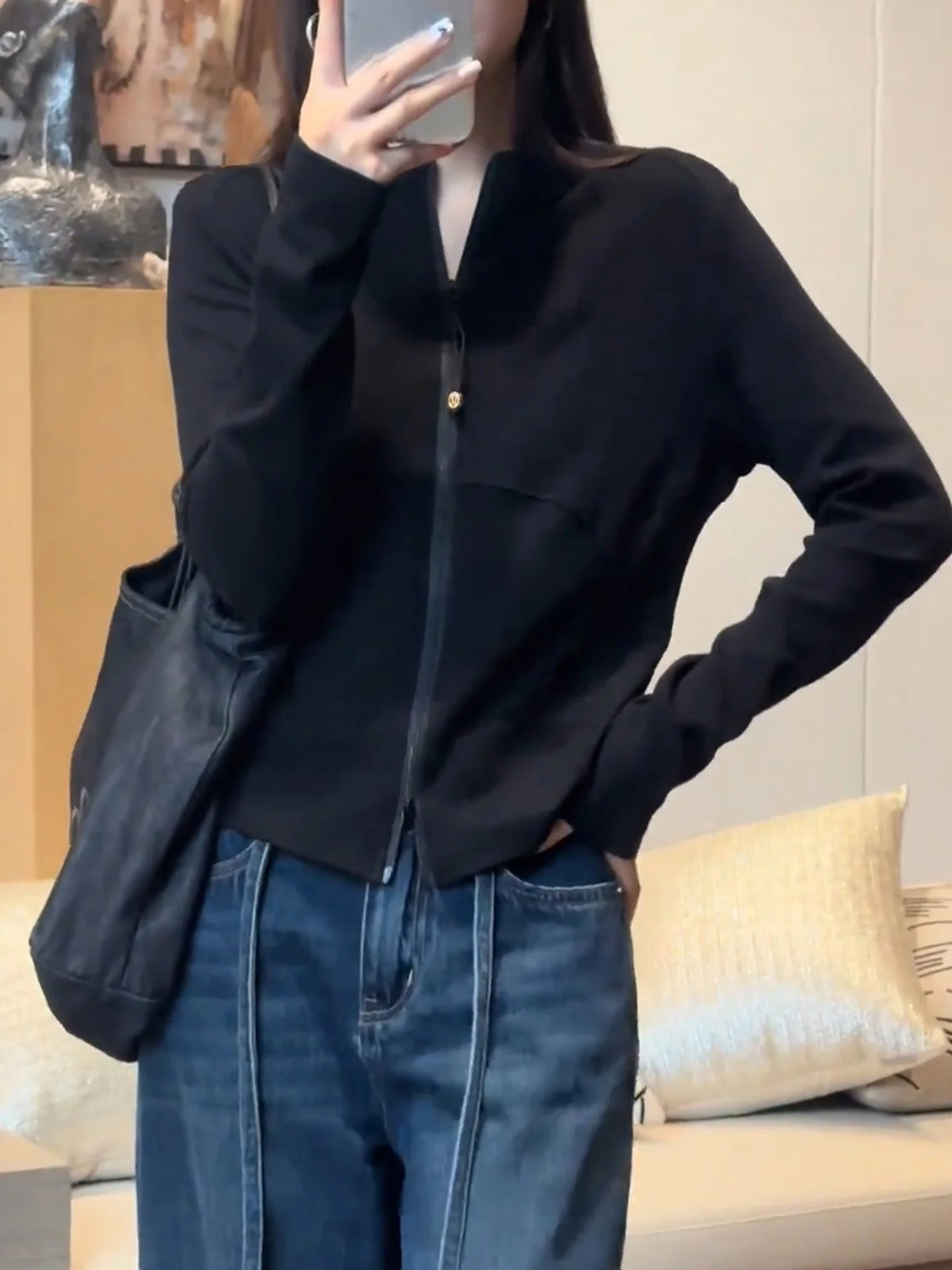 Ele Felpa con cerniera Lunga Sve Commute Faion da donna Slim Fit Coreano Sle Design semplice Autunno 2025 Poet Lin Brand