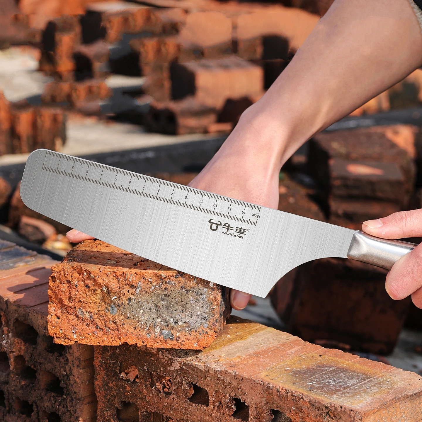 Stainless Steel Double-Sided Brick Cutter Tiler's Brick Chopper Thickened Straight Handle Wall Cutting Masonry Knife