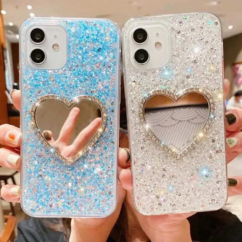 

New glitter love mirror phone case For iPhone 15 pro max 11 12 13 14 16 pro plus max phone case