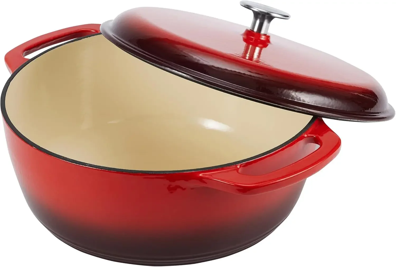 Enameled Cast Iron Round Dutch Oven with Lid and Dual Handles, Heavy-Duty, 6-Quart, Red