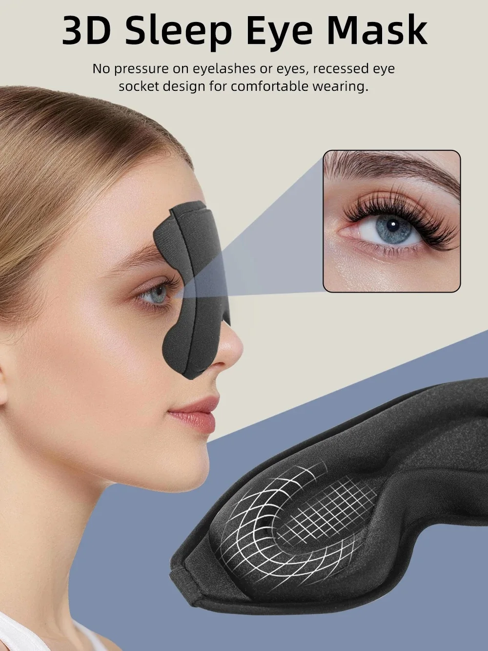 Atmungsaktive Augenmaske 3D Konturierte Augenbinde Konkav Geformte Nachtschlafmaske 100% Lichtblockierend Weiche Augenabdeckung für Reisen – Detail 5
