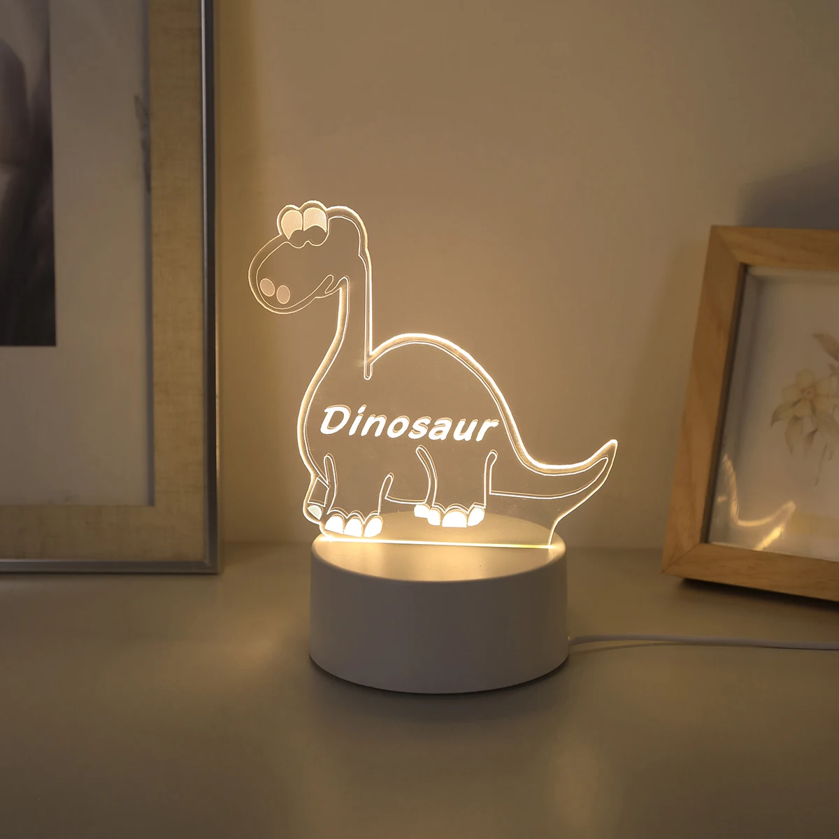 3D monochromatic dinosaur acrylic night light atmosphere decoration lamp can be used for bedroom, study, living room decoration