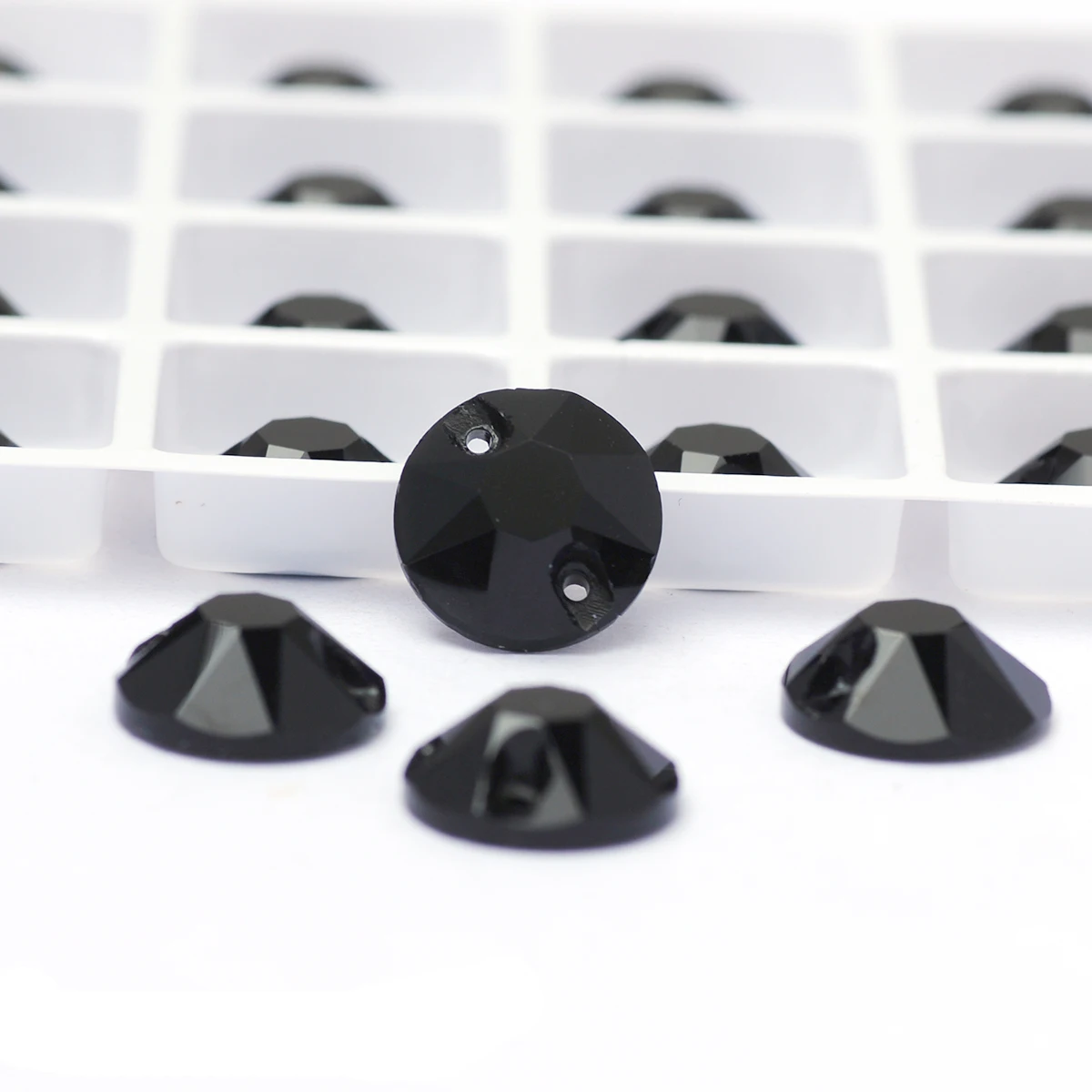Xirius Round Sew on Rhinestone Jet Black Glass Strass Flatback Sewing Crystal Clear Rhinestone for DIY Clothes Needlework