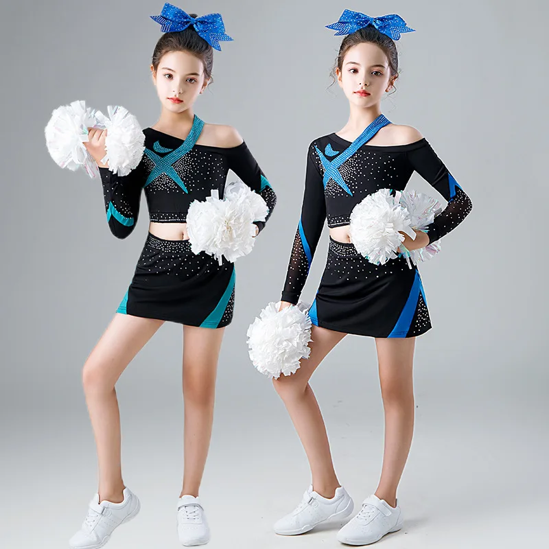

Design Girls Long Sleeve Cheerleading Costume for Competition & Performance-Kids Gymnastics Dancewear-Aerobics Stage Outfit Set