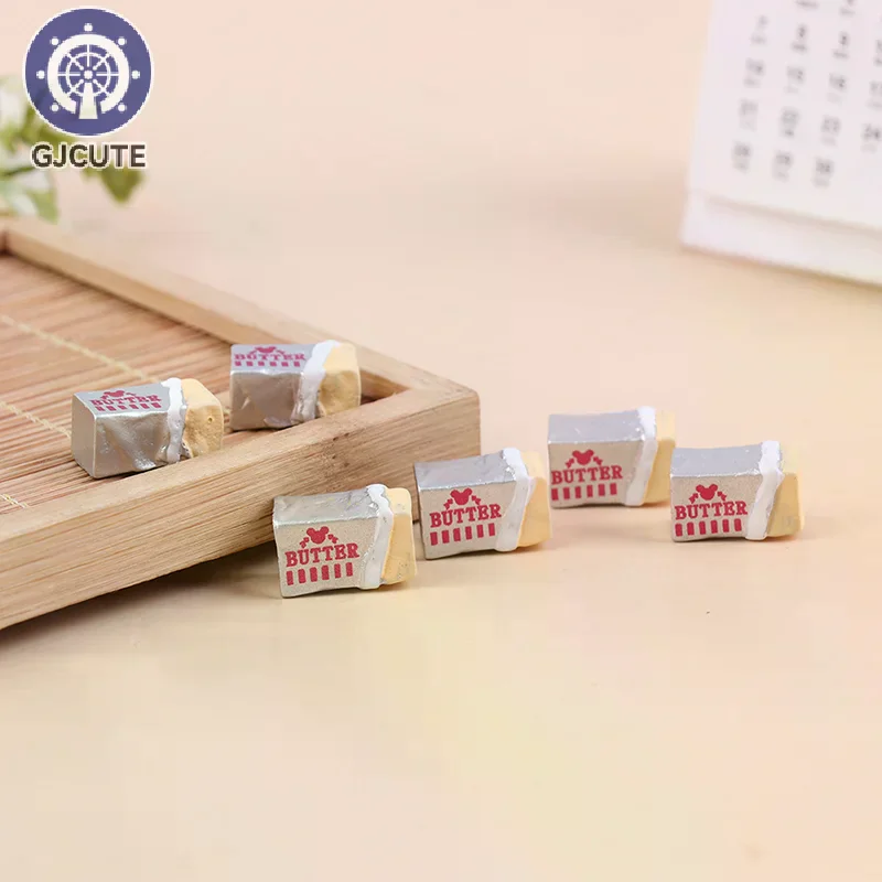 6 Peças de Alimentos de Simulação em Miniatura: Manteiga, Pão e Utensílios de Mesa para Brincadeira de Faz de Conta, DIY, Casa de Bonecas e Brinquedo de Café da Manhã