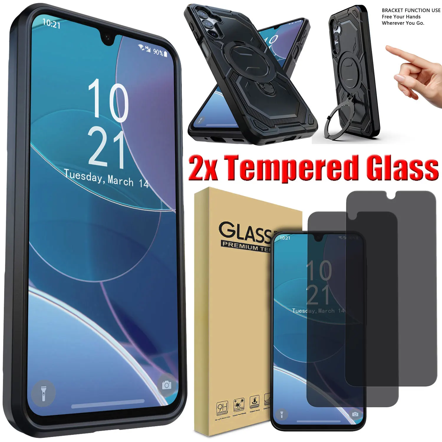 

Чехол-подставка с магнитным креплением для Samsung Galaxy A14/A15/A06/A16/A26/A36/A56/A17 + 2 защитных стекла для конфиденциальности