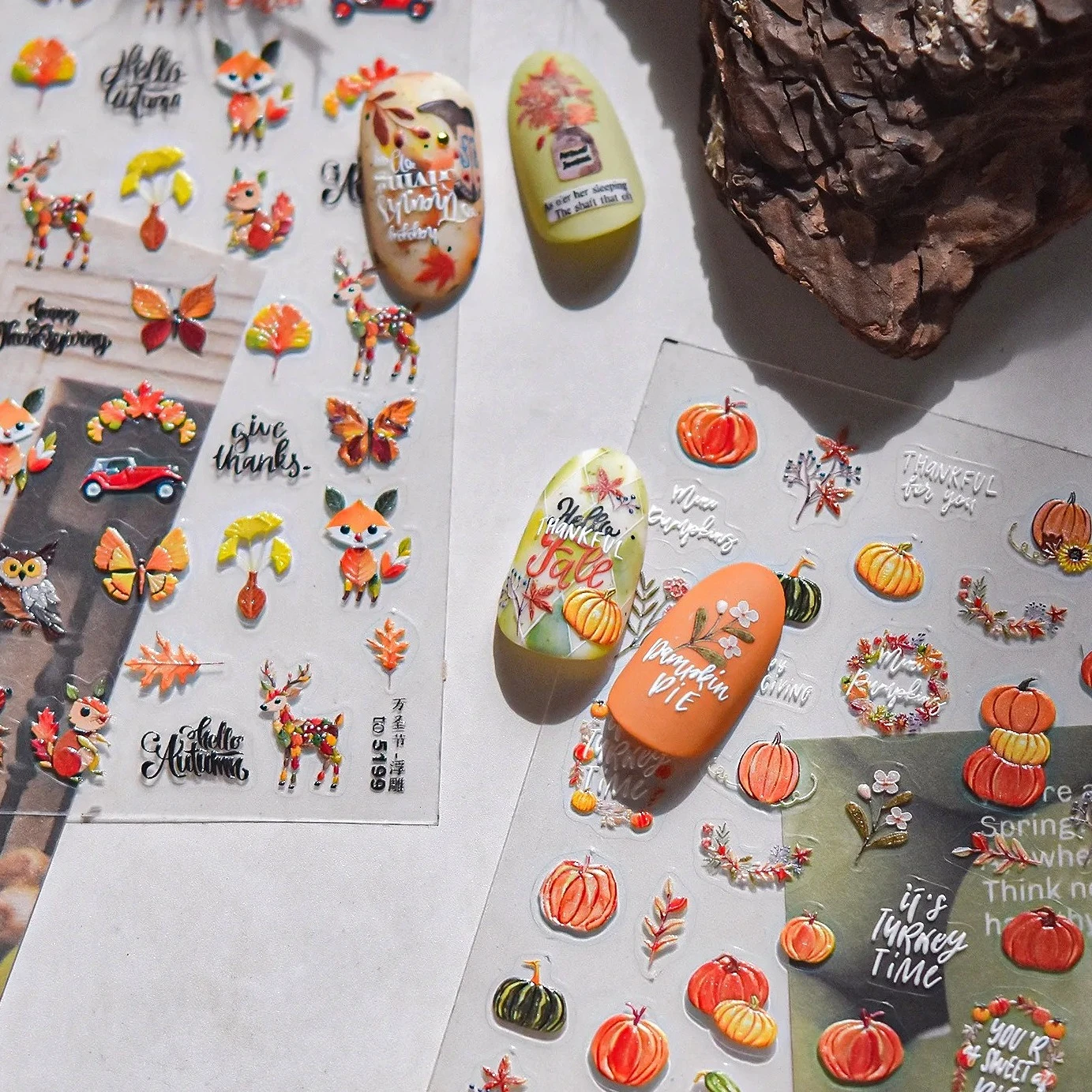 

Autumn Plant Fall Maple Leaf Pumpkin Fox Mushroom Boot Car Apple Ginkgo Leaf Owl Elk Squirrel Dragonfly Nail Art Stickers Decals