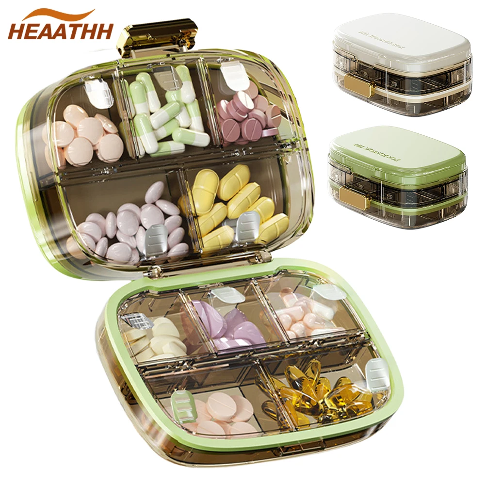 

Travel Pill Organizer Box 10 Compartments, Pocket Daily Pharmacy Container, Medication Dispenser for Fish Oil Vitamin Storage